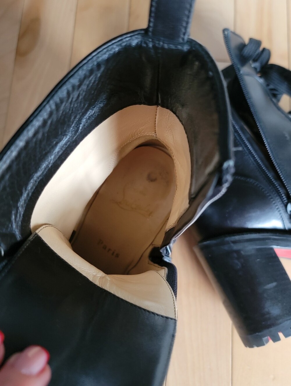Christian Louboutin Black Leather Lace-Up Studded Ankle Boots Size 36. 5 - Picture 11 of 15